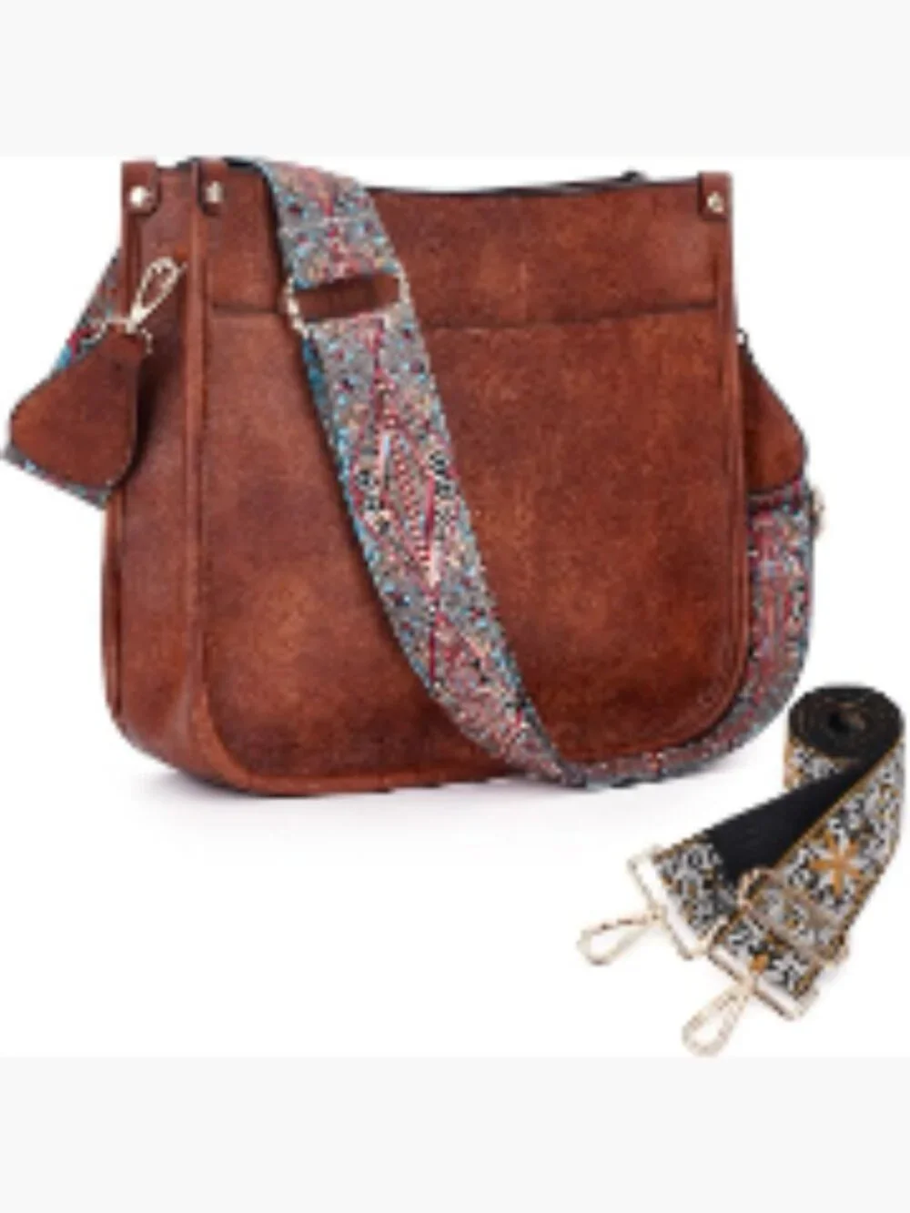 Women's Hobo Handbag Vegan Leather Crossbody with Adjustable Guitar Strap